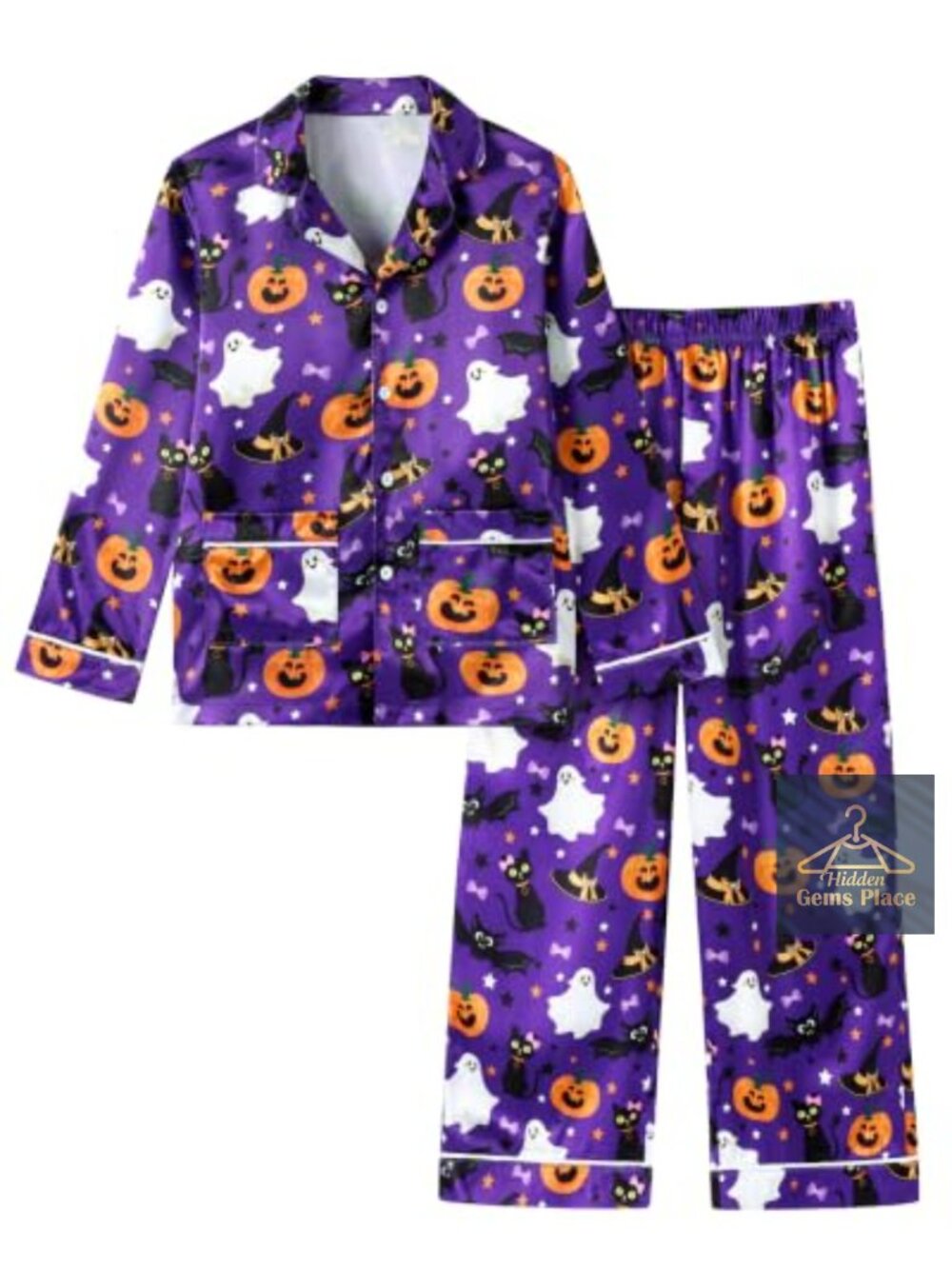 Girls Satin Pajama Set Button-Down Long Sleeve Sleepwear